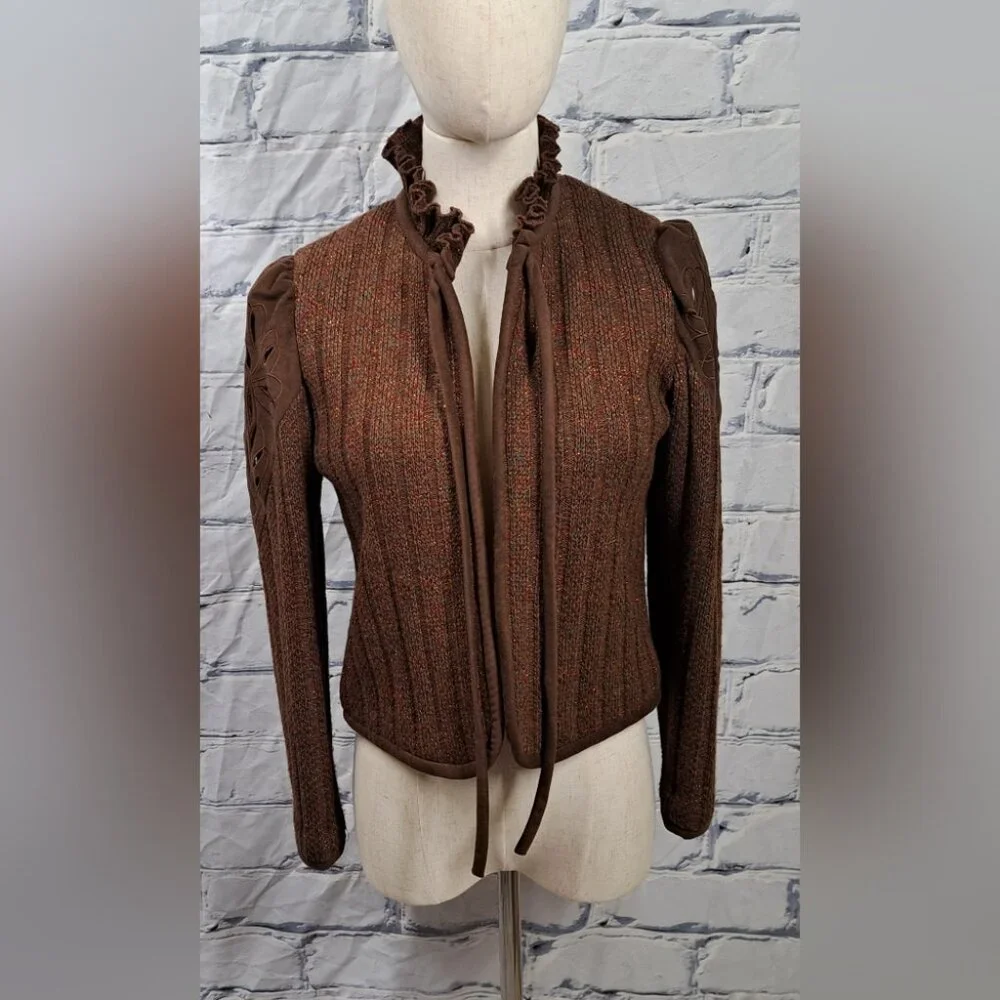 Vintage 70s 60 San Yuet Women's 2 Pc Set Skirt Jacket Suit Brown Japan Small 25W - Picture 3 of 14